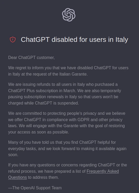 ChatGPT bloccato